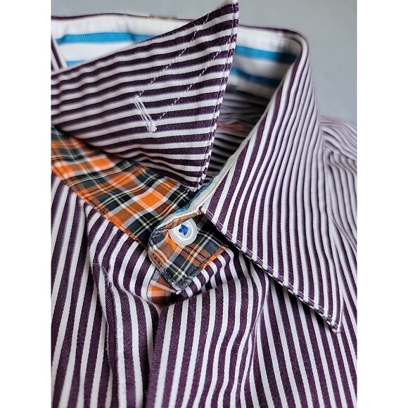 Robert Graham Shirt Mens 2XL Brown Stripe Flip Cuffs Blue Ribbon Long Sleeve - Picture 4 of 13